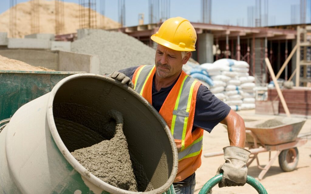 Como fazer uma mistura homogênea de concreto usando betoneira de 400 litros? 1 mistura homogênea de concreto usando betoneira de 400 litros